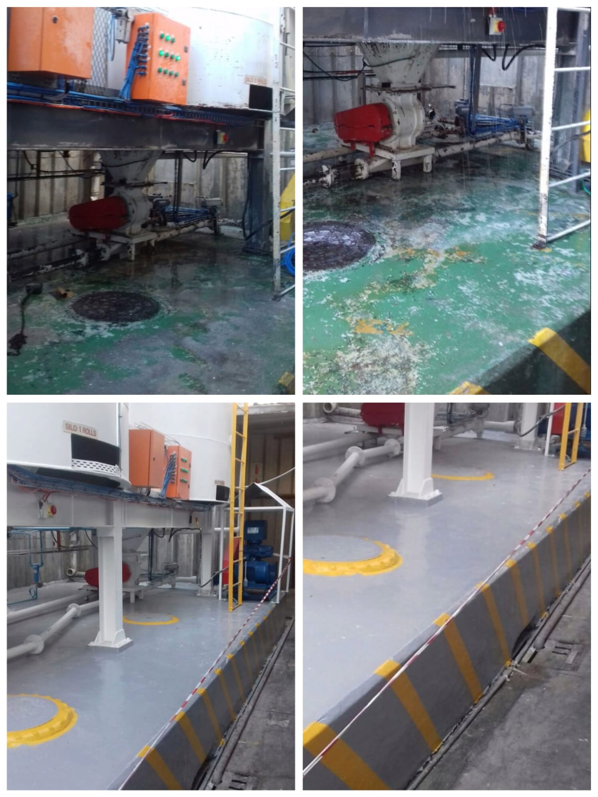 Fresh paint to a concrete floor surface as part of floor restoration by Delmos Construction